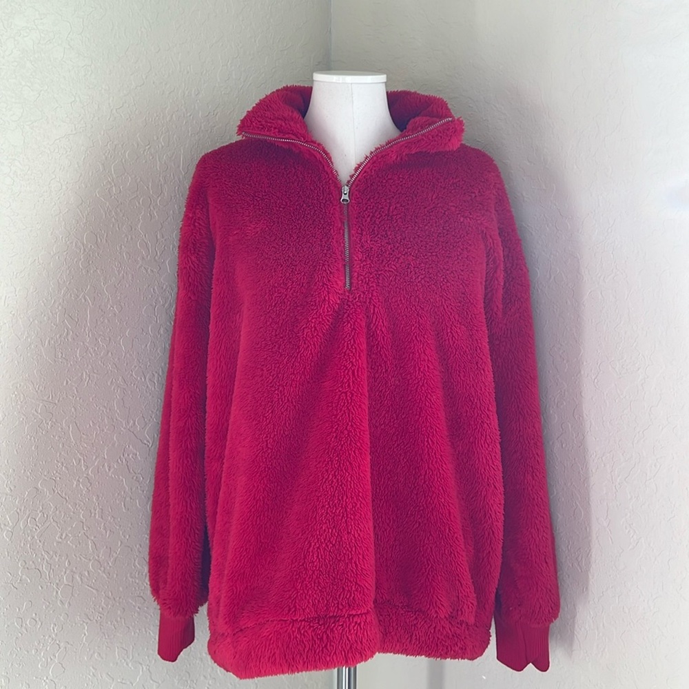 LOFT Faux Fur Sherpa Quarter Zip Pullover
